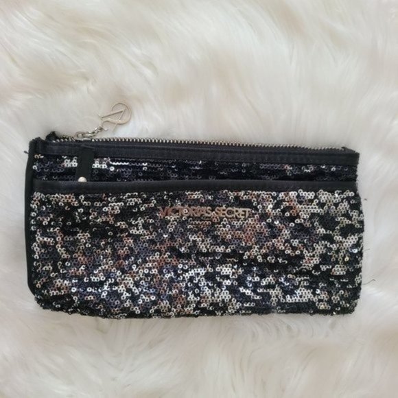 Victoria's Secret Handbags - Victoria Secret Black and Silver Sequin Clutch Evening